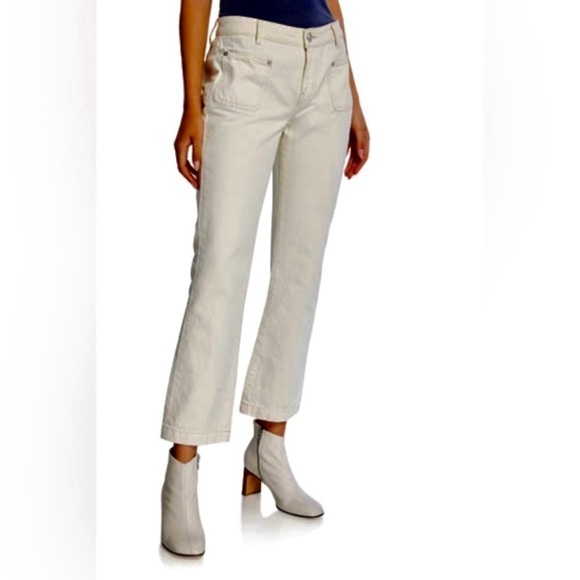 Current/Elliott Denim - Current Elliot Cropped Boot Cut Front Patched Pockets Jeans in Wash Out Size 31